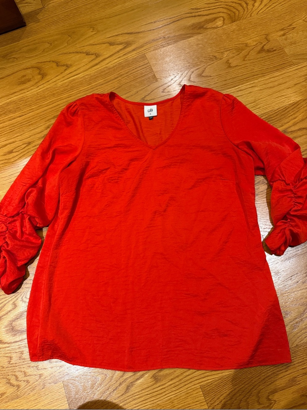 CAbi Red V-Neck Ruched Sleeve Tunic Top